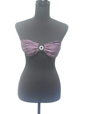 Volcom Purple & Black Striped Bandeau Bikini Top